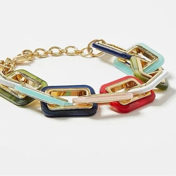 Fabulous Ann Taylor retro-style multi-colored geometric link bracelet NWT - Picture 4 of 8